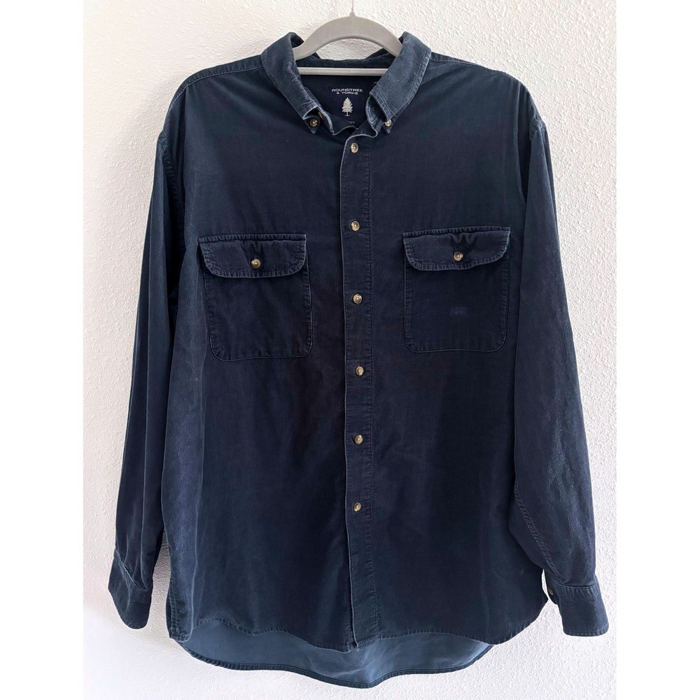 Vintage Corduroy Shirt Mens Large Blue Cotton Long Sleeve Button Up 90s Chore‎